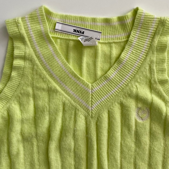 PINK Victoria's Secret Sweater Vest Nwt Knit Lime Green V-Neck - Picture 2 of 3